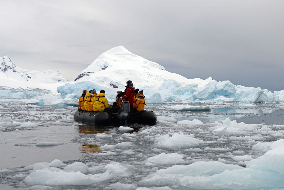 07A Zodiac In Loose Ice In Paradise Harbour With Mount Banck On Quark Expeditions Antarctica Cruise